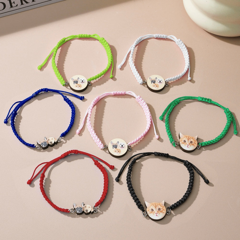 Personalised Pet Portrait Adjustable Braided Bracelet Birthday Gift for Pet Lover