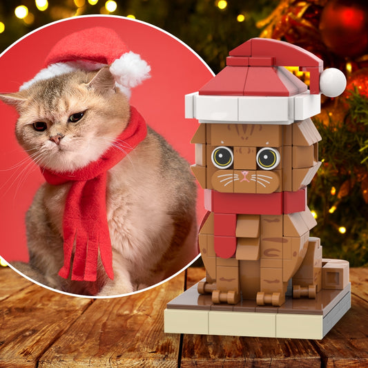 Christmas Cat With Scarf And Hat Fully Body Customizable 1 Cat Personalized X-Mas Cat Photo CustomBrick Figures Small Particle Block