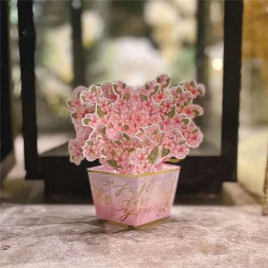 Creative 3D Pop Up Greeting Card Cherry Blossom Potted Plants Card