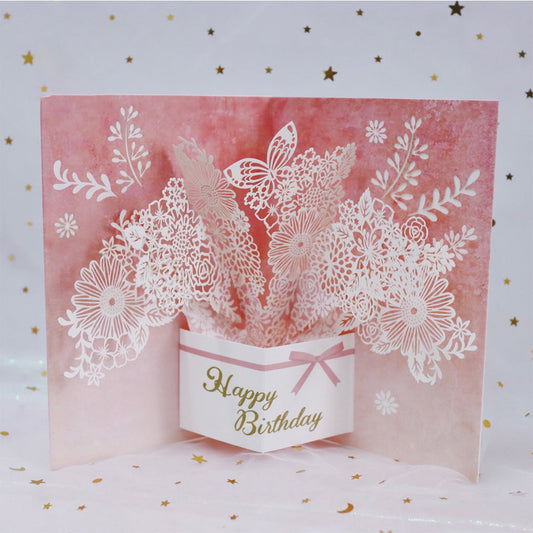 Creative 3D Pop Up Greeting Card Butterfly Flower Card