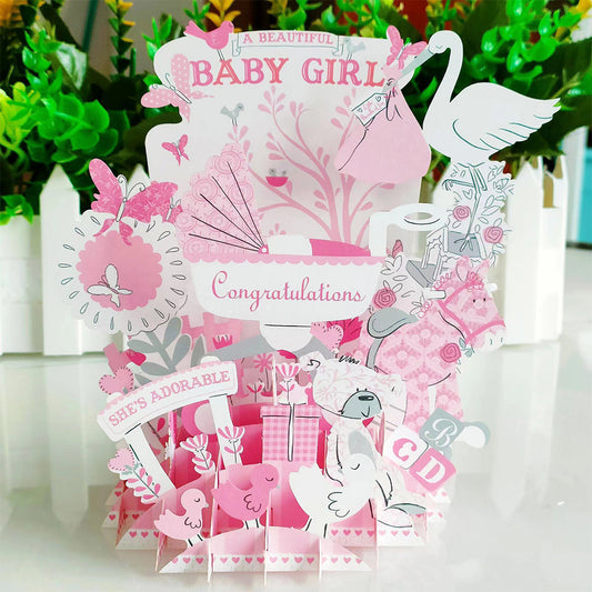 Creative 3D Pop Up Greeting Card Newborn Girl Pop Up Card