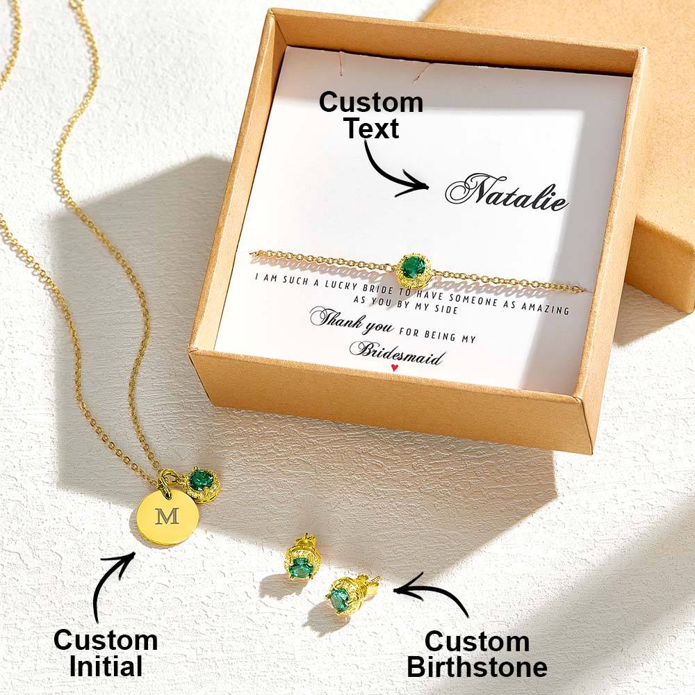 Personalised Earrings Bracelet Necklace Jewellery Set