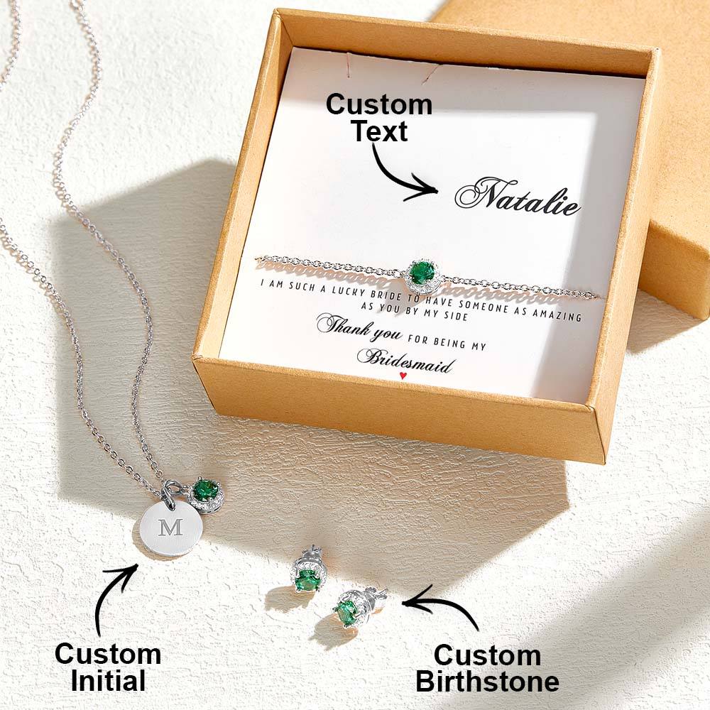Personalised Earrings Bracelet Necklace Jewellery Set