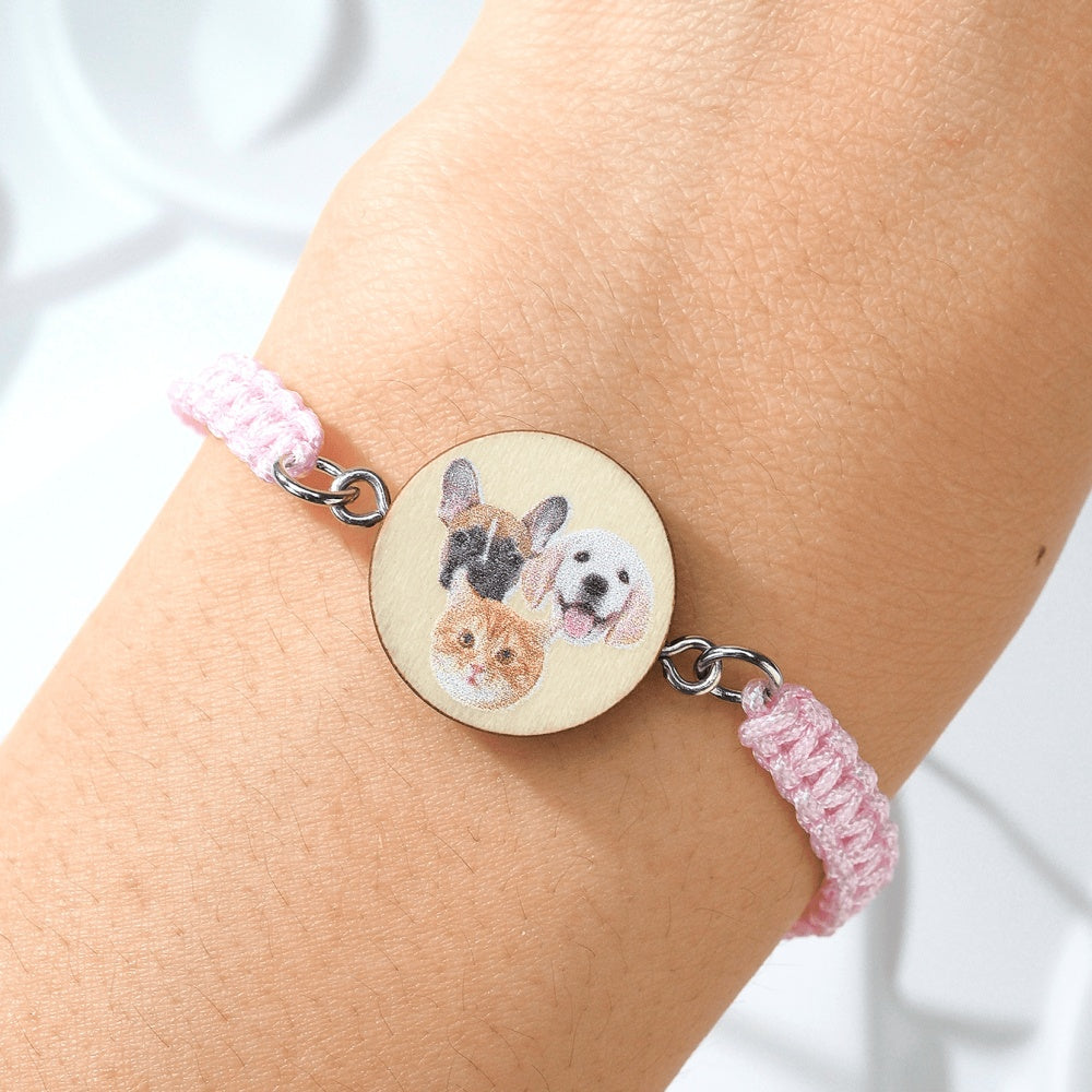 Personalised Pet Portrait Adjustable Braided Bracelet Birthday Gift for Pet Lover