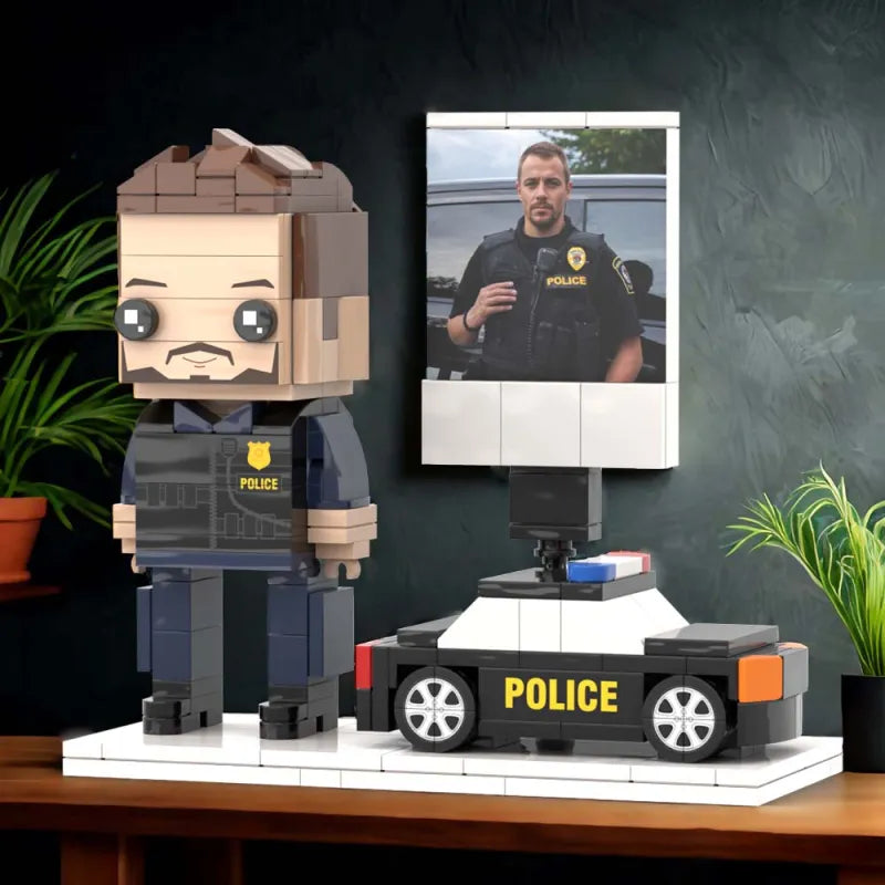Full Body Customized 1 Person Brick Figures with Photo Police Theme Gift Birthday Gift Valentines Gift Father's Day Gift